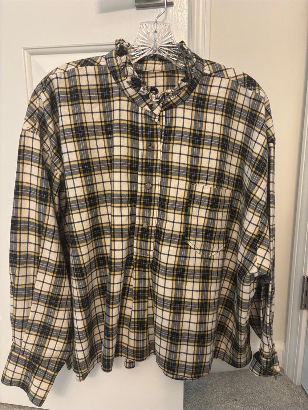 NWT Isabel Marant Etoile Plaid Ruffle Collar Dresden Long-Sleeve Shirt